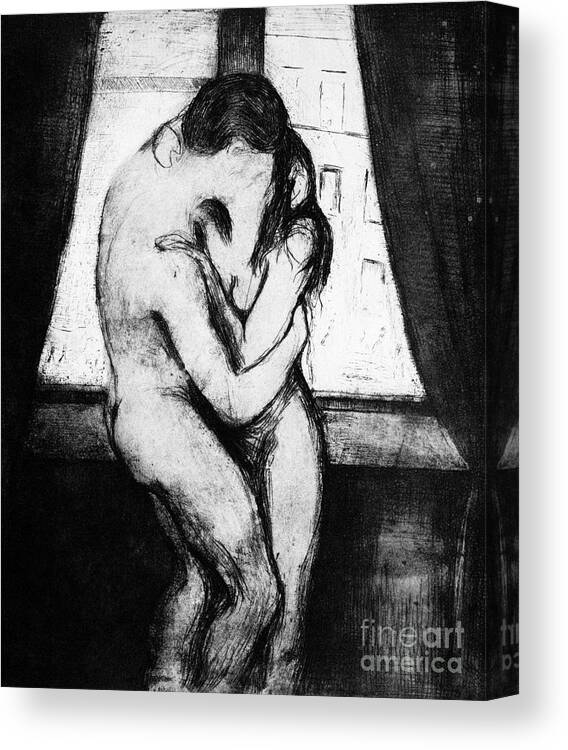 1895 Canvas Print featuring the drawing The Kiss, 1895 by Edvard Munch