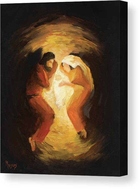 Holy Family Canvas Print featuring the painting The Manger by Mike Moyers