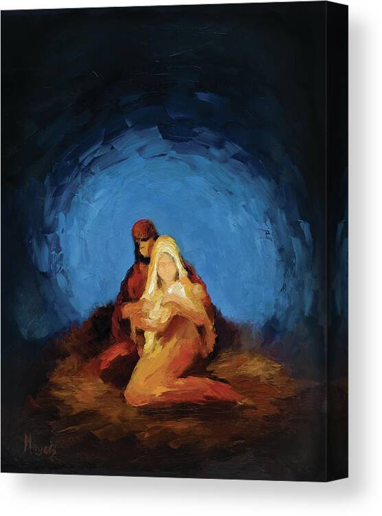 Mary Canvas Print featuring the painting The Nativity by Mike Moyers