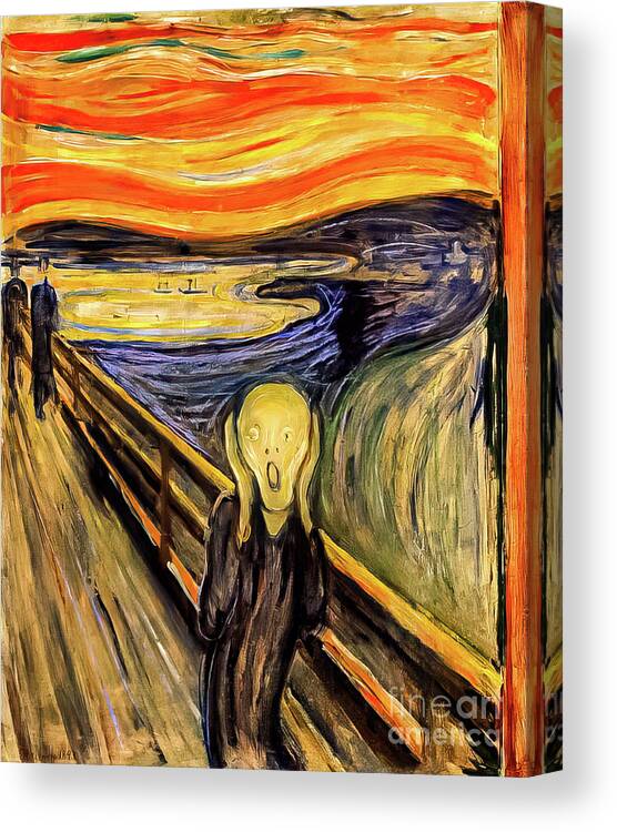 Death Canvas Print featuring the painting The Scream by Edvard Munch 1893 by Edvard Munch