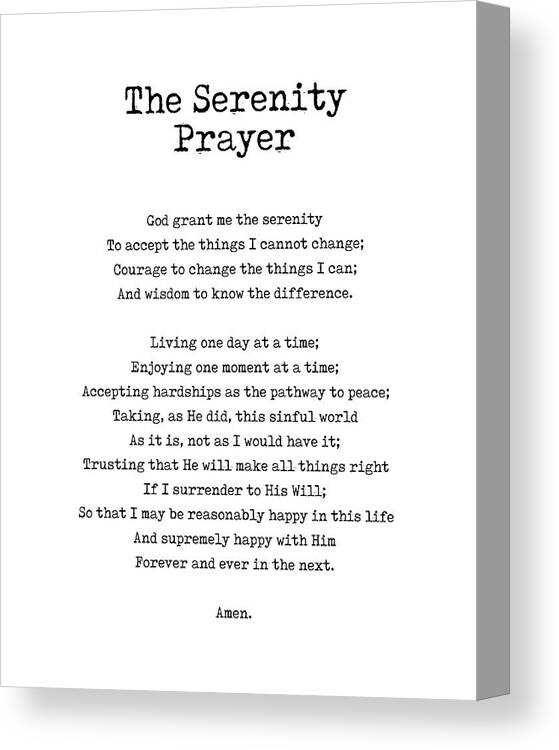 The Serenity Prayer Canvas Print featuring the digital art The Serenity Prayer - Reinhold Niebuhr Poem - Literature - Typewriter Print 2 by Studio Grafiikka