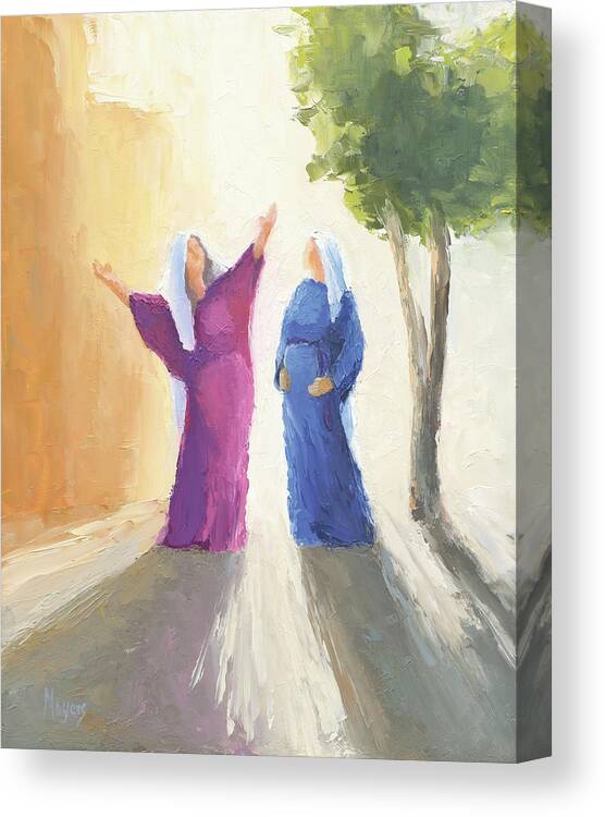 Mary Canvas Print featuring the painting The Visitation by Mike Moyers