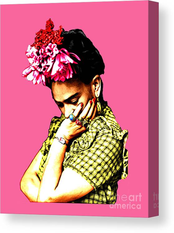 Frida Kahlo Canvas Print featuring the digital art Thinking Frida Kahlo by Madame Memento