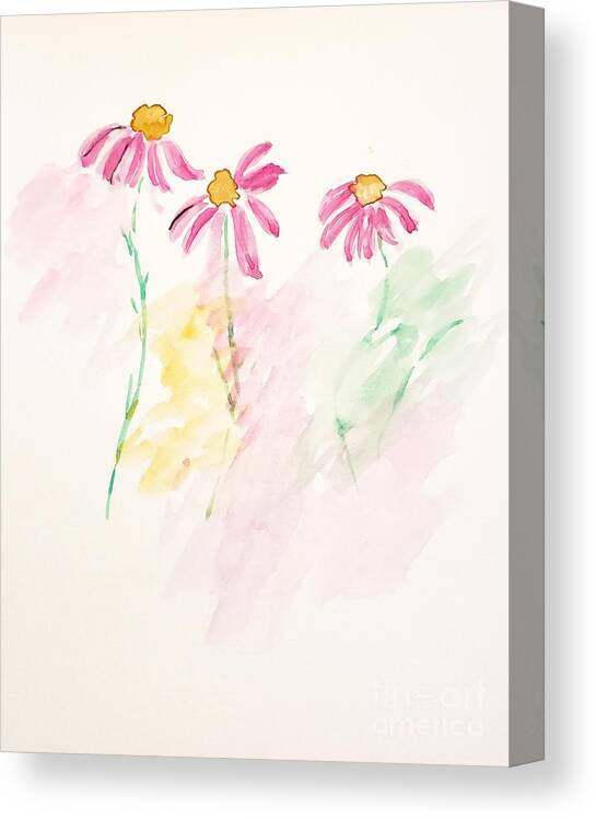  Canvas Print featuring the painting Three Coneflowers by Margaret Welsh Willowsilk