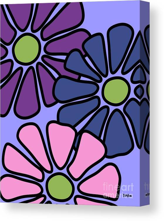Flower Power Canvas Print featuring the digital art Three Mod Flowers by Donna Mibus
