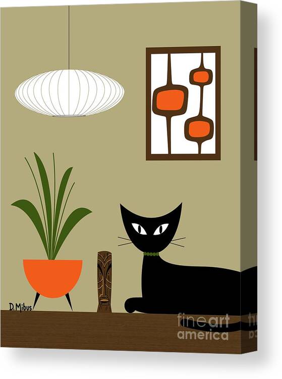 Mid Century Black Cat Canvas Print featuring the digital art Tiki Tabletop Cat with Pods by Donna Mibus