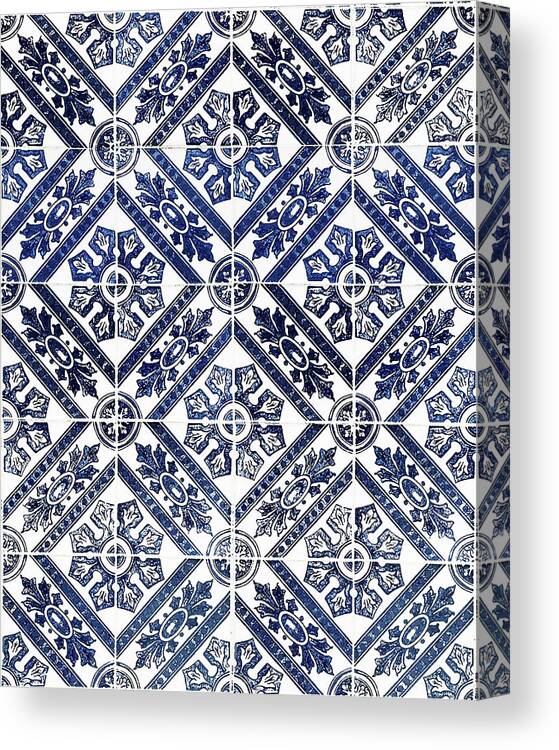 Blue Tiles Canvas Print featuring the digital art Tiles Mosaic Design Azulejo Portuguese Decorative Art X by Irina Sztukowski