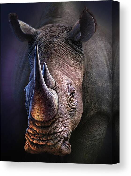 Rhino Canvas Print featuring the digital art Tough Customer by Jerry LoFaro