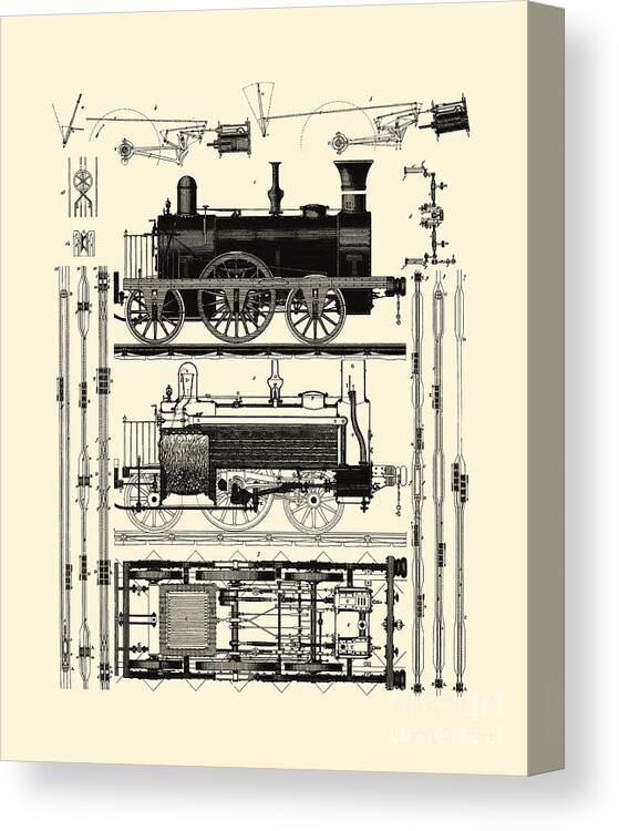 Train Canvas Print featuring the digital art Train And Track by Madame Memento