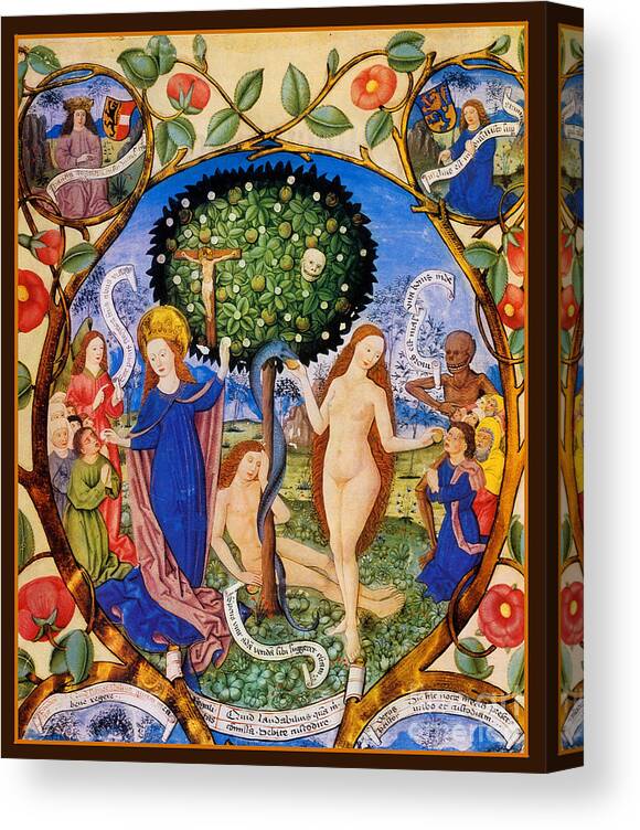 Tree Of Life Canvas Print featuring the painting Tree of Life and Death Flanked by Eve and Mary-Ecclesia by Unknown