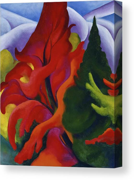 Georgia O'keeffe Canvas Print featuring the painting Trees in Autumn, 1920-1921 by Georgia O'Keeffe