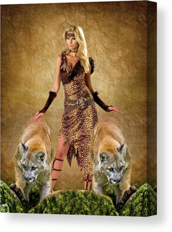 2d Canvas Print featuring the digital art Two Pumas And A Cougar by Brian Wallace