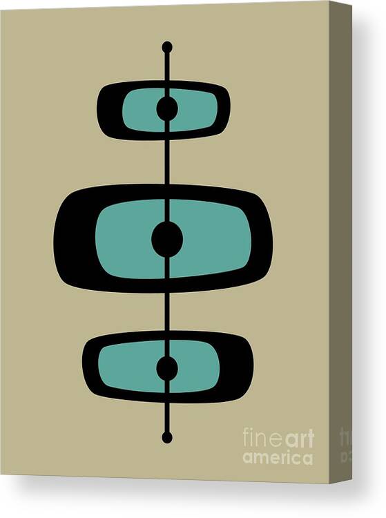 Mid Century Modern Canvas Print featuring the digital art Two Toned Mid Century Oblongs in Teal by Donna Mibus