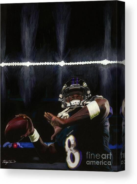 Baltimore Ravens Canvas Print featuring the drawing Under the Bright Lights by Philippe Thomas