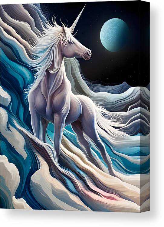 Unicorn Canvas Print featuring the digital art Unicorn On The Moon by Jason Denis