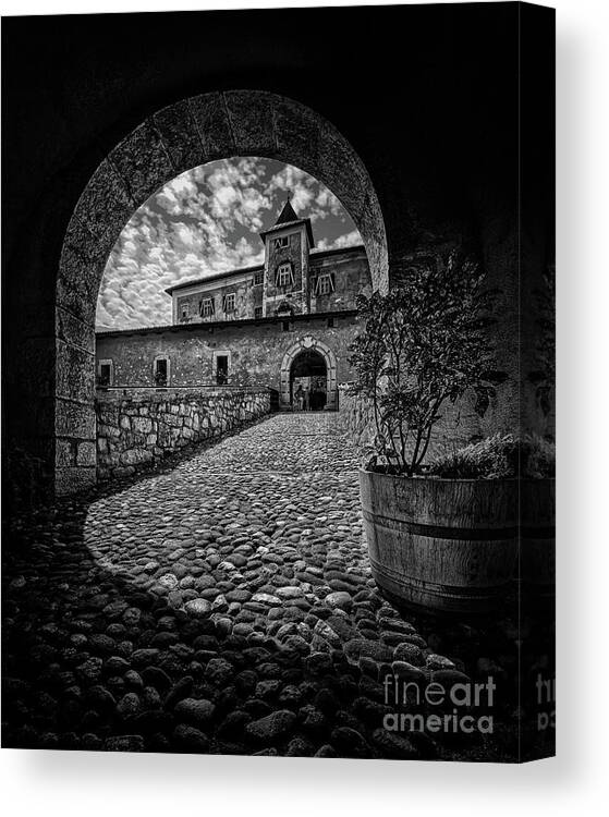Thun Canvas Print featuring the photograph Unusual view of Thun castle bnw by The P
