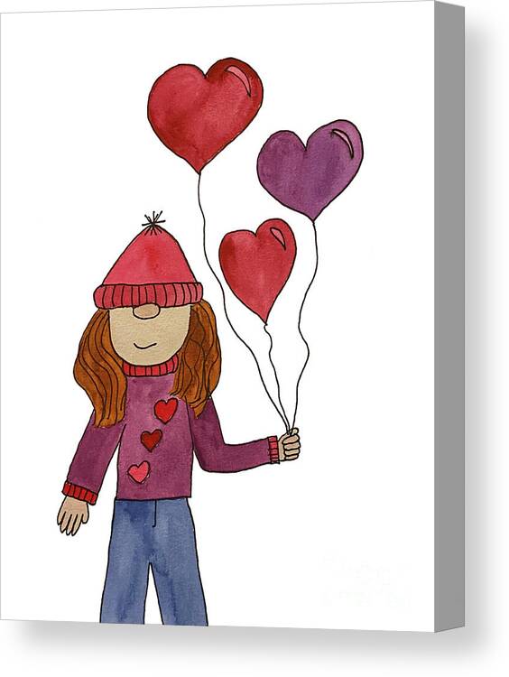 Valentine's Day Canvas Print featuring the mixed media Valentine's Day Girl Gnome by Lisa Neuman