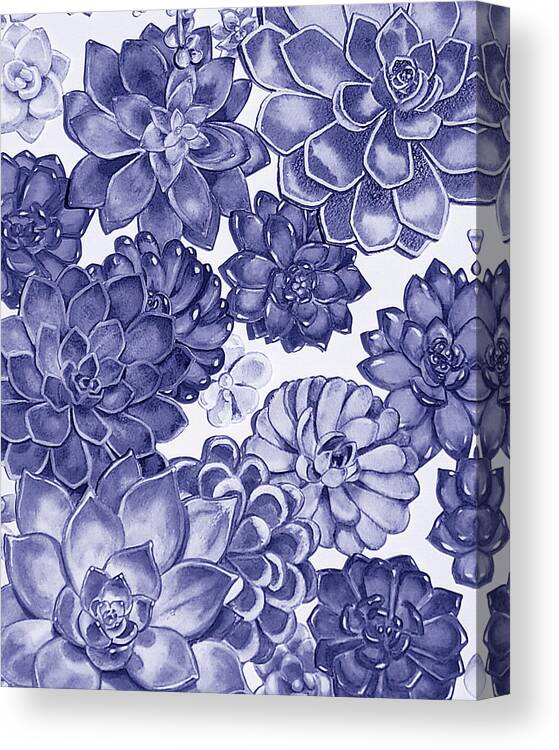 Succulent Canvas Print featuring the painting Very Peri Purple Blue Succulent Plants Garden Watercolor Interior Art III by Irina Sztukowski