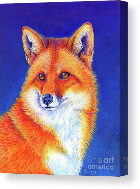 Red Fox Canvas Print featuring the painting Vibrant Flame - Colorful Red Fox by Rebecca Wang
