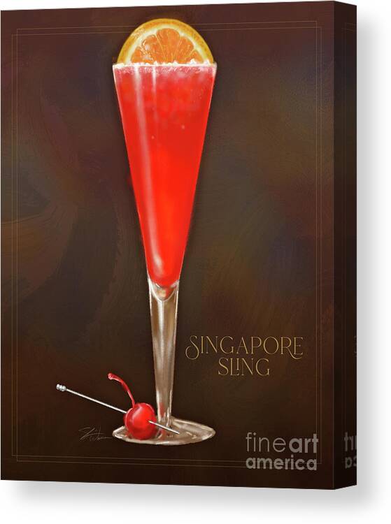 Vintage Canvas Print featuring the mixed media Vintage Cocktails-Singapore Sling by Shari Warren