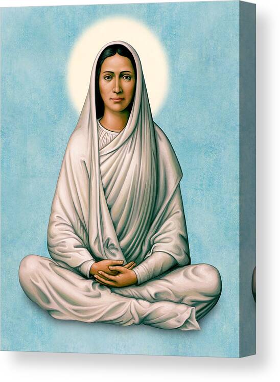 Virgin Mary Canvas Print featuring the painting Virgin Mary Meditating on Blue by Sacred Visions