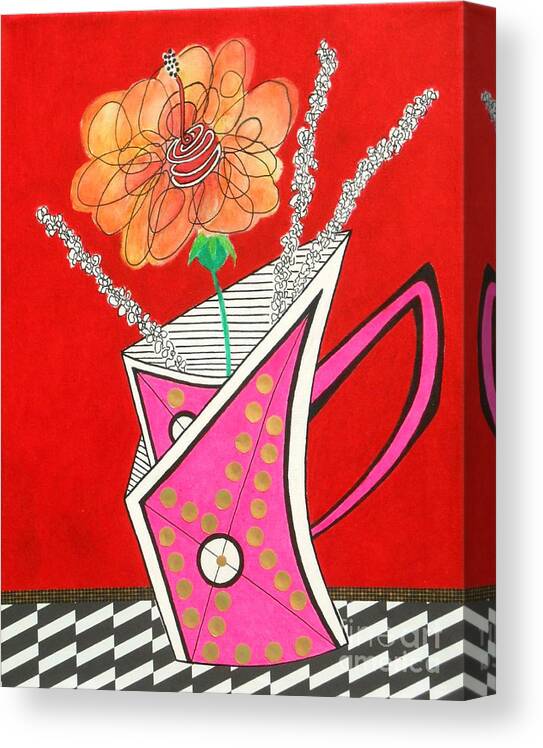 Fluorescent Pink Canvas Print featuring the mixed media Wacky Pink Pot by Jayne Somogy
