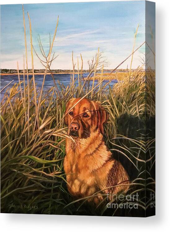 Dogs Canvas Print featuring the painting Waiting by Sherrell Rodgers