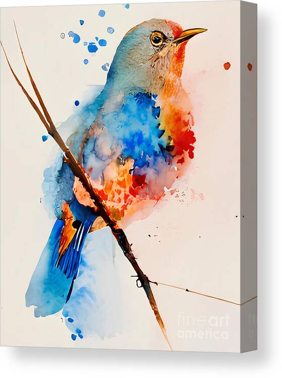 Watercolor Bird Painting Canvas Wall Art Blue Bird on Branch Modern  Decoration Canvas Print Artwork Canvas Print / Canvas Art by Mounir  Khalfouf - Pixels