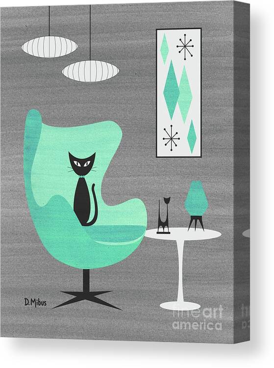 Mid Century Modern Canvas Print featuring the mixed media Egg Chair in Aqua nd Gray by Donna Mibus