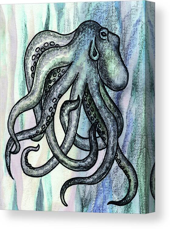 Octopus Canvas Print featuring the painting Watercolor Octopus Beach Art Teal Blue Sea Creature by Irina Sztukowski