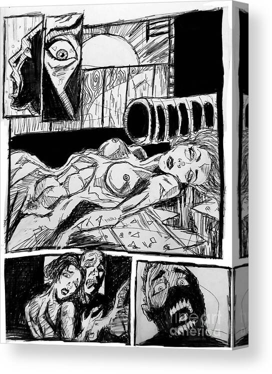 Comics Canvas Print featuring the drawing Werewolves and stripper poles page 18 by Mark Bradley