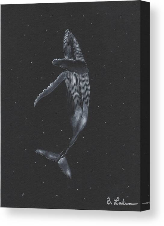 Whale In Deep Sea Canvas Print featuring the painting Whale in Deep Sea by Bob Labno