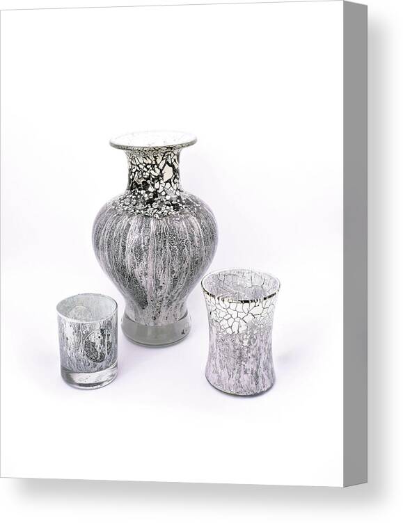 White Canvas Print featuring the glass art White and Gray Set of Three by Christopher Schranck