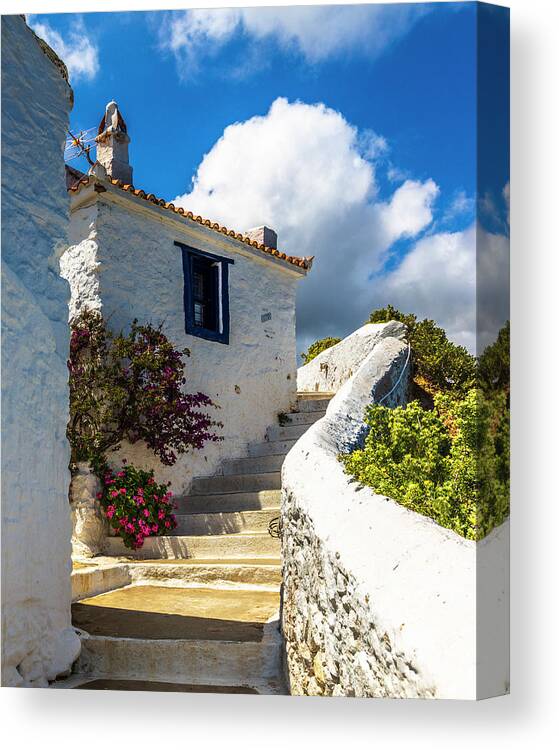 Aegean Sea Canvas Print featuring the photograph White Greek House by Evgeni Dinev