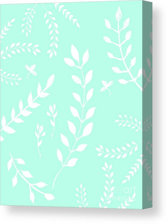 Colored-pencil Canvas Print featuring the pastel White Leaves Pattern #5 #mint #drawing #decor #art by Anitas and Bellas Art