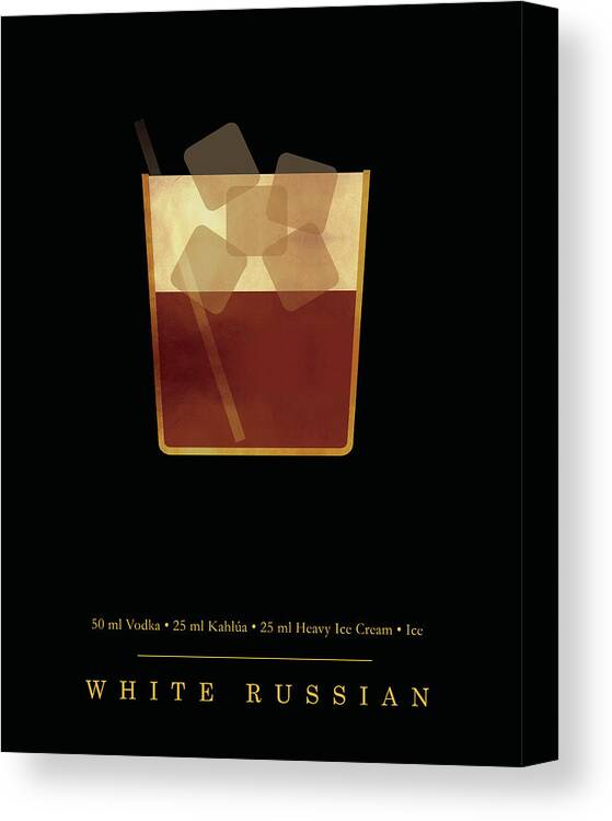 White Russian Canvas Print featuring the digital art White Russian Cocktail - Classic Cocktail Print - Black and Gold - Modern, Minimal Lounge Art by Studio Grafiikka