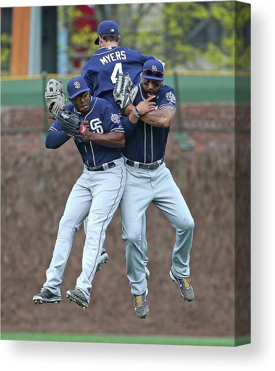American League Baseball Canvas Print featuring the photograph Wil Myers, Will Venable, and Matt Kemp by Jonathan Daniel
