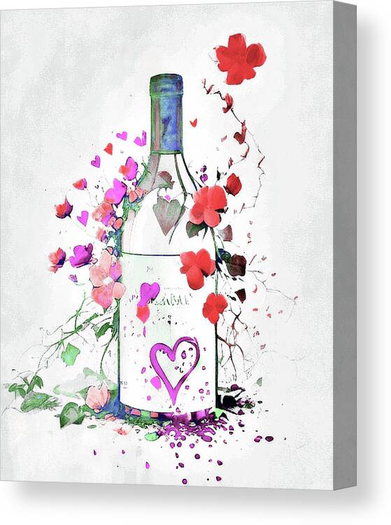 Flowers Canvas Print featuring the painting Wine and Valentine by Lisa Kaiser