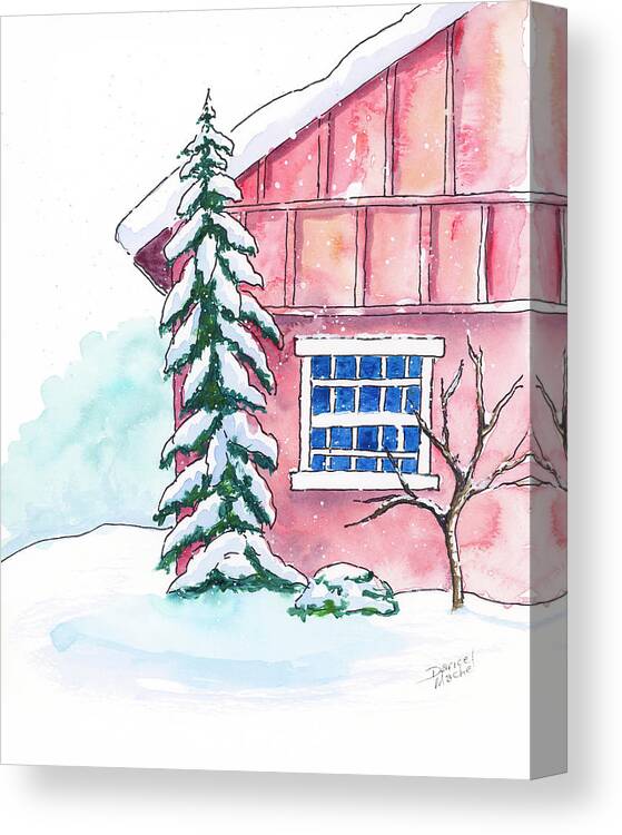 Winter Canvas Print featuring the painting Winter Cabin by Darice Machel McGuire