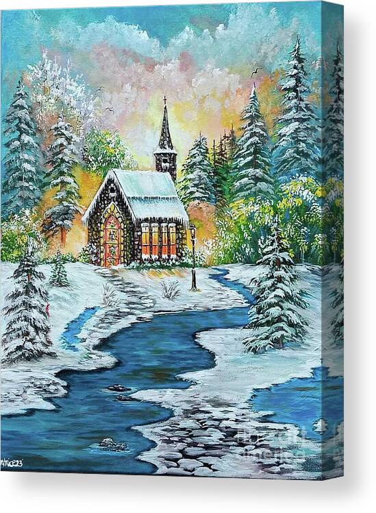 Winter Canvas Print featuring the painting Winter Church by Bella Apollonia