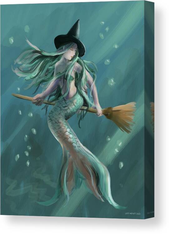 Witch Canvas Print featuring the digital art Witch Mermaid Is This by Larry Whitler