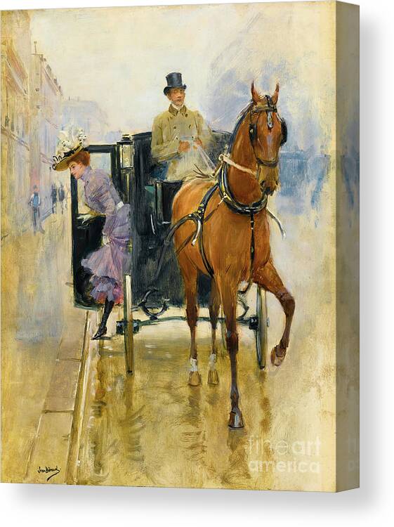 Woman Canvas Print featuring the photograph Woman Getting Out of a Carriage by Jean Beraud by Carlos Diaz