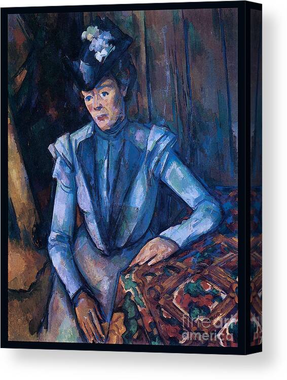 Cezanne Canvas Print featuring the painting Woman in Blue 1900 by Paul Cezanne