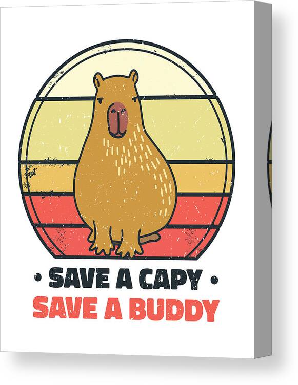 World Wildlife Day Canvas Print featuring the digital art World Wildlife Day Capybara Animal Welfare Retro Wildlife by Toms Tee Store