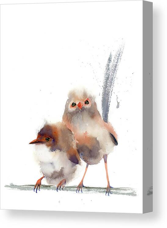 Wren Birds Canvas Print featuring the painting Wren Birds art print by Paintis Passion