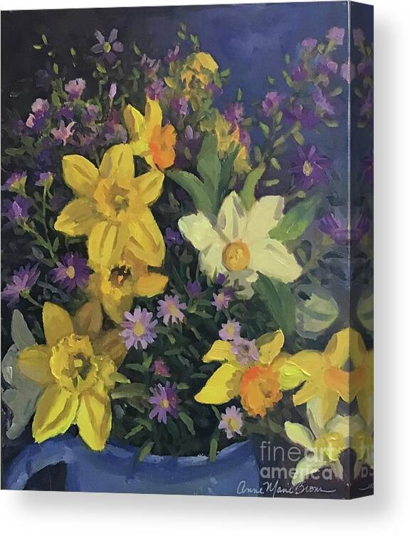 Daffodils Canvas Print featuring the painting Yellow Daffodils by Anne Marie Brown