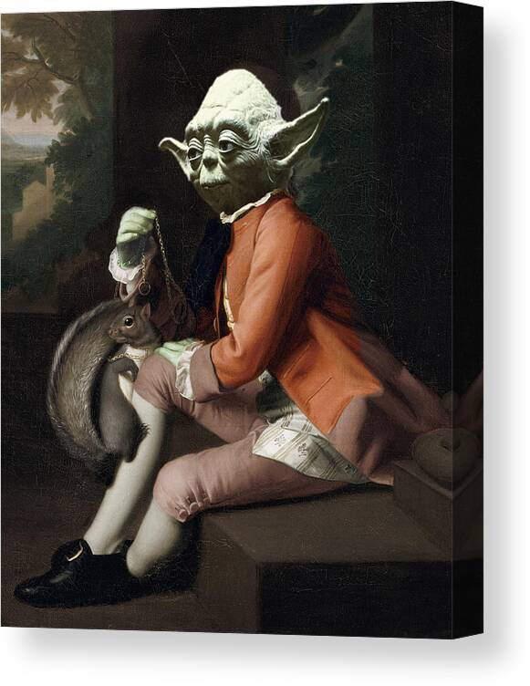 Yoda Canvas Print featuring the painting Yoda Star Wars Antique Vintage Painting by Tony Rubino