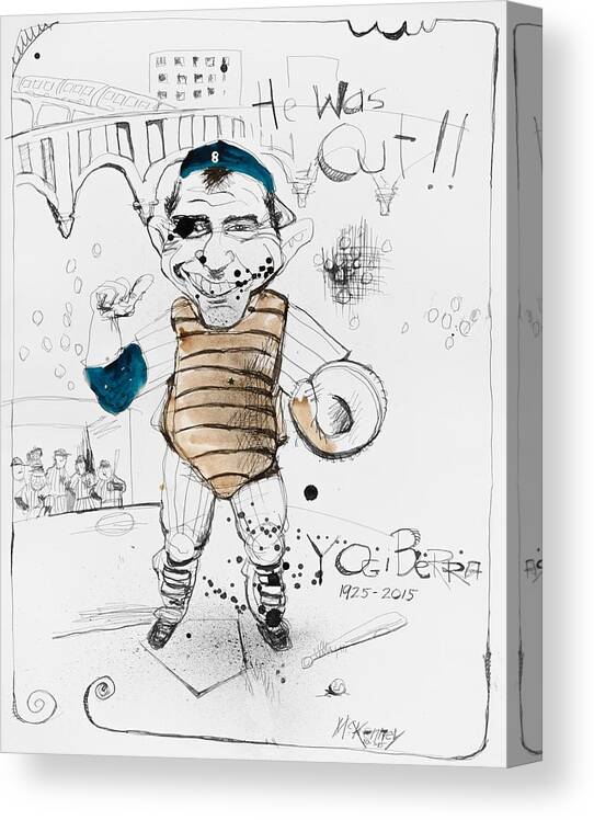  Canvas Print featuring the drawing Yogi Berra by Phil Mckenney