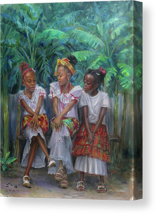 Children Canvas Print featuring the painting Young Ladies #2 by Jonathan Guy-Gladding JAG