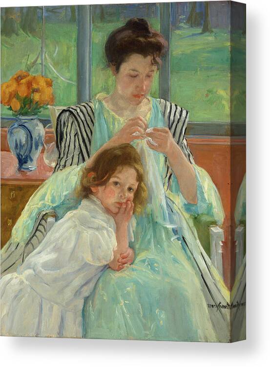 Impressionism Canvas Print featuring the painting Young Mother Sewing, 1900 by Mary Cassatt